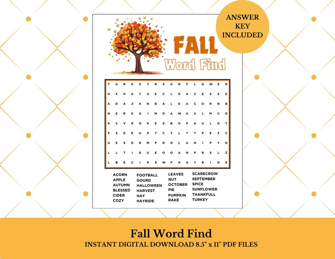 Fall Word Find/fall Word Search/fall Kids Activities/kids Worksheet ...