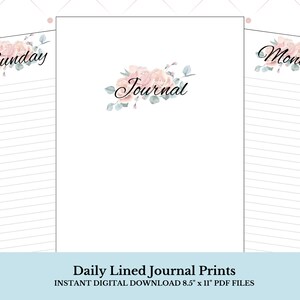 Floral Lined Journal Pages: Daily Printable PDF Bundle