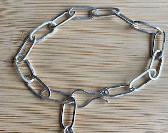 sterling silver paperclip bracelet with heart charm