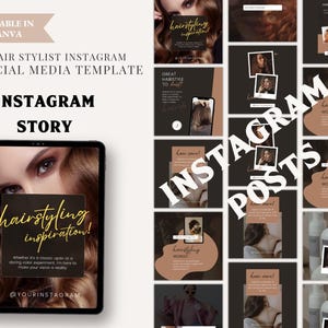 Luxury Hair stylist Instagram Post Template | Hair Beauty Salon Social Media | Hair care Business Wig Template | Post and Stories Templates