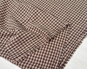 Organic Cotton Double Gauze Gingham Fabric in Tan Espresso Colors | Sold by the half yard, brown checkered sustainable eco-friendly fabric