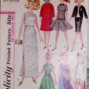Simplicity 6208 Vintage Fashion Wardrobe Doll Style Clothing