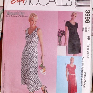 Vintage McCall&#39;s Pattern # 3996 Easy Sewing Pattern, Misses and Miss Petite Dress , Lagenlook, Size FF 16, 18, 20, 22  UNCUT