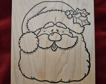 Rare OOP Darcie's Country Folk S-0989 Santa Face rubber stamp, #S