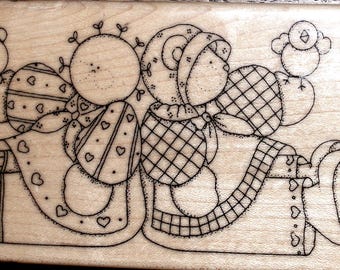 Vintage Rubber Stamp, 1990's from Fndrs Keepers, Dolls W Brds FK633, Artwork, Greeting Card, Gift Tag, Artistic Stamp Exchange Made in USA
