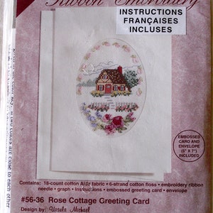 Janlynn Rose Cottage Greeting Card Ribbon Embroidery Kit New in Package