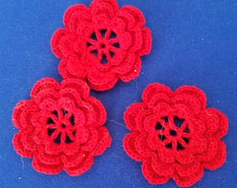 Hand Crocheted Flower Trims,  Flower Appliques, Irish Roses, Embellishments - Choose Colors in Sets of 3 or 5 each