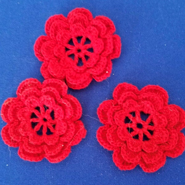 Garnitures de fleurs au crochet, appliques de fleurs, roses irlandaises, embellissements - Choisissez les couleurs par lots de 3 ou 5 chacun