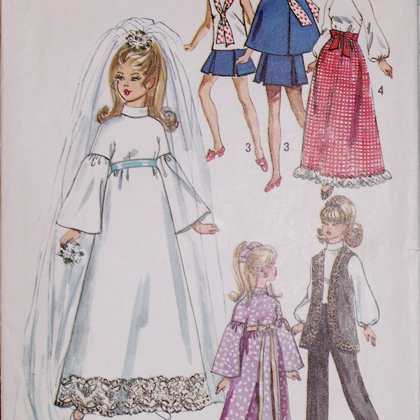 Vintage SIMPLICITY 9097 BARBIE Doll Clothes PATTERN 11.5" Fashion Doll Wedding Dress, Vintage 1970