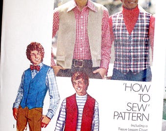 Simplicity 5945 Sewing Pattern, Men's Vest, Size 44 Chest OOP Hard to Find Vintage ©1973 How to Sew Pattern