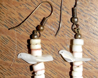 Natural Sea Shell/Chip Stones Jewelry, BIRD Earrings, Dangles, Fetish Style Ethnic Supplies, Handmade Beach Wear Findings, Crafts