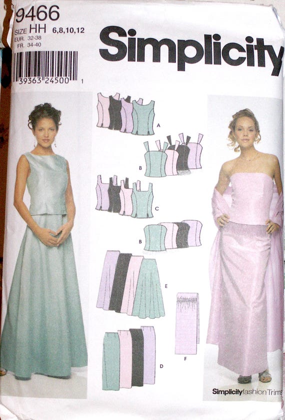 Simplicity Sewing Pattern 9466, Sizes 6-12, Miss 2pc Dress Pattern, Skirts  & Tops Plus Wrap, Bridal, Prom Evening Dress Variations W/ Shawl - Etsy