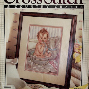 Broderie, livre, broderie, point de croix, &, pays, artisanat, magazine, sept/oct., 1990, vintage, POO plus, père noël, poupée, modèle