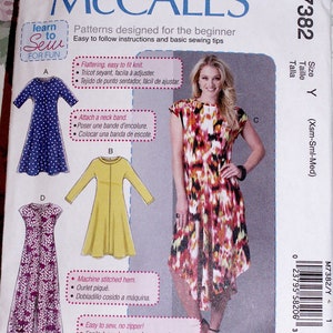 May include: A sewing pattern for a dress with a simple design. The pattern is for sizes extra small, small, and medium. The pattern includes instructions for attaching a neck band and sewing a machine-stitched hem. The pattern is designed for beginners and includes easy-to-follow instructions.