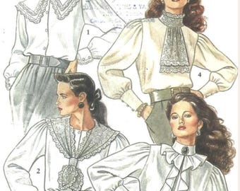 Sewing Pattern Vintage 1980s NEW LOOK # 6023  Misses Romantic Blouse Sz 8 10 12 14 16 18 UNCUT No Envelope, Rare and Out of Print