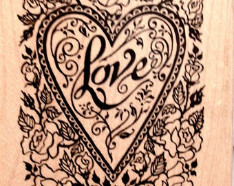 Personal Stamp Exchange #K-1344 LOVE Heart PSX Rubber Stamp Vintage ©1995 Valentine's Day Holiday Artwork Greeting Card Gift Tag Made in USA