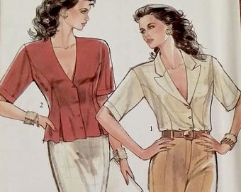 Sewing Pattern Vintage 1980s NEW LOOK # 6107  Misses Short Sleeve Button Shirt Sz 8 10 12 14 16 18 UNCUT No Envelope, Rare and Out of Print