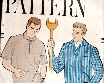 Vogue 9496 Sewing Pattern, Men's Shirt Size MED 38-40 OOP Hard to Find Vintage ©1958 Shirt w/ Long/Short Sleeves
