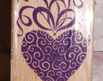 Vintage Rubber Stamp, Stamp Craft # 440H37 FANCY HEART Decorate Junk Journal, Scrapbook, Craft Supplies, Valentines