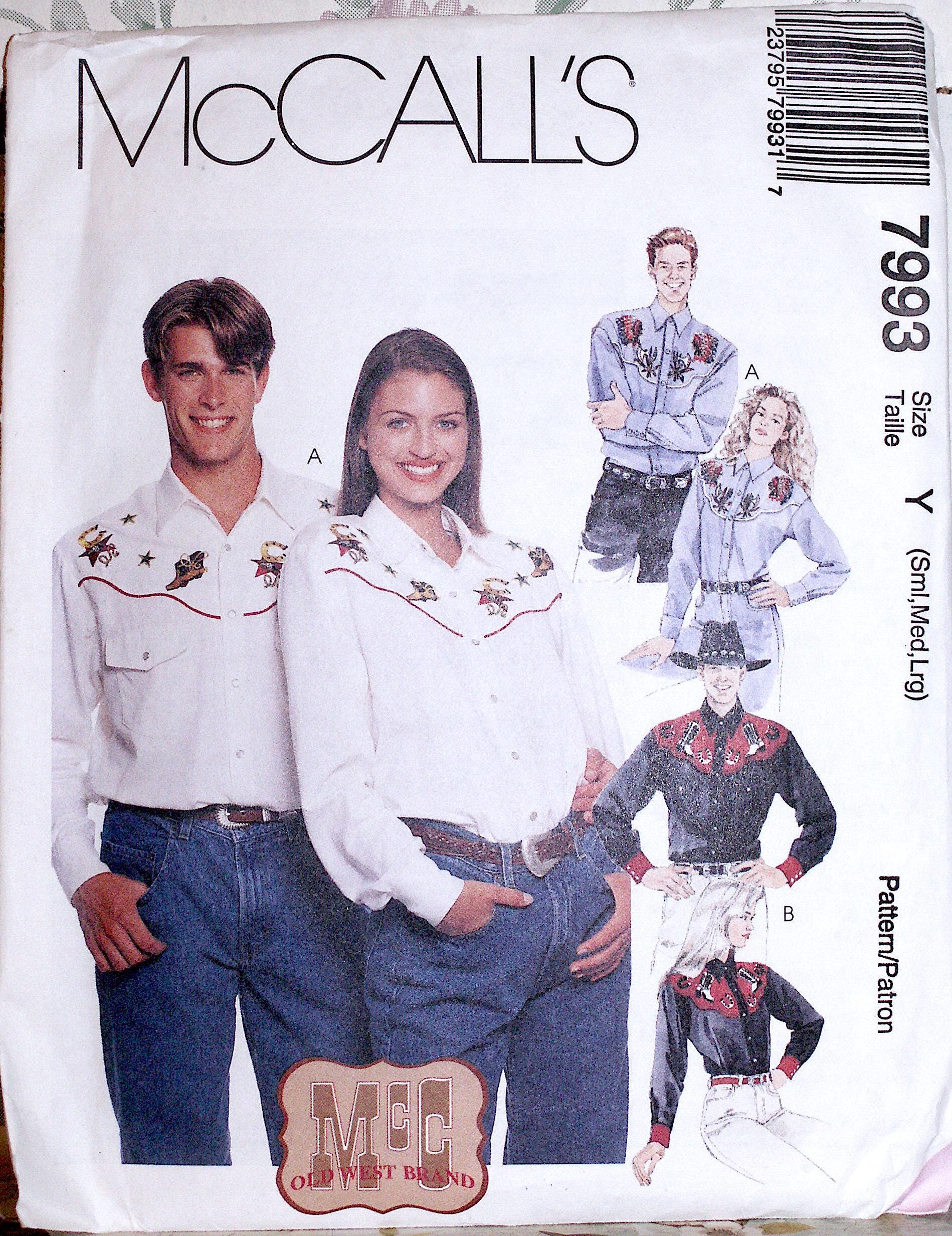 Mccall's 7993 Men's & Misses' Western Shirts Pattern Sizes Sm, Med, Lrg ...