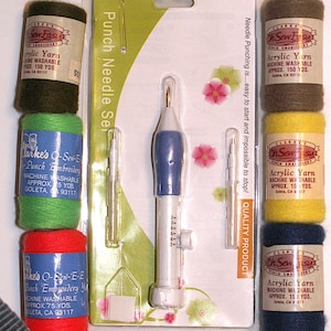 DIY Punch Needle Set for Punch Needle Embroidery with (6) Colors of Yarn + Needles & Threader with Instructions