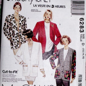 McCall&#39;s Pattern # 6283 Sewing Pattern, Misses 3-Hour Jacket, Size D - 12, 14, 16 Cut-To-Fit, Women&#39;s Jacket, Lined or Unlined in 2 Lengths