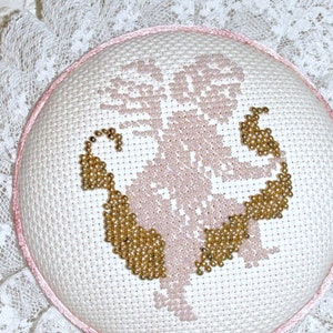 Beaded Cupid Angel, Needlework Wall Hanging, Beaded Ornament Holiday Collectible, Valentine&#39;s Day or Mothers Day Gift