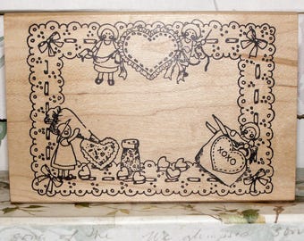 Vintage Rubber Stamp, 1990's from The Peddler's Pack Stampworks, Valentine / Christmas Holiday Artwork, Greeting Card, Gift Tag, Made in USA