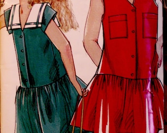 裁縫パターン ヴィンテージ 1980 年代 NEW LOOK # 6347 女の子サイズ 3～10 歳、全サイズの子供用ドレス、3 ビュー、封筒なし、希少品、絶版