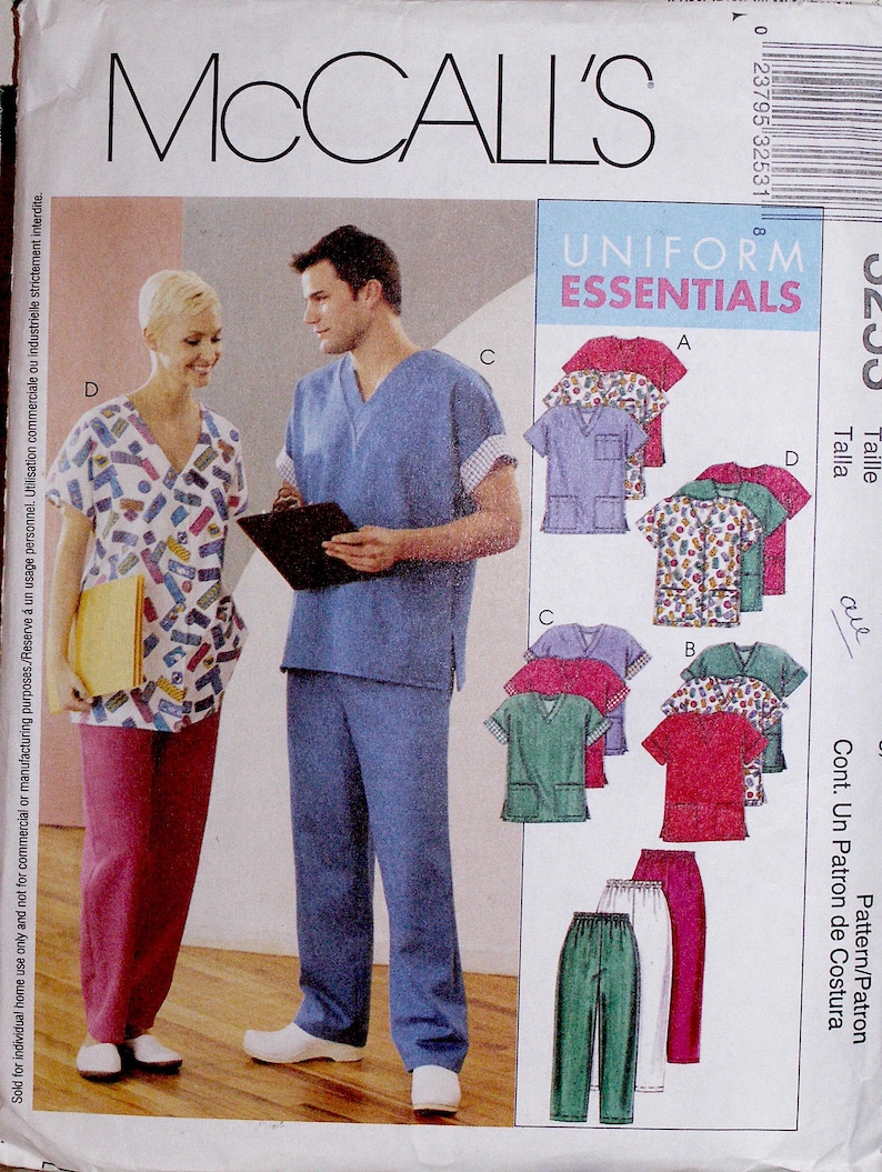 Maccall Example Vintage Mccall's #3253, Unisex Medical SCRUBS Pattern, Men & Women’s ...