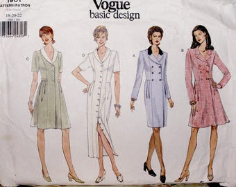 Vintage VOGUE Pattern #1901 Sewing Pattern, Misses Lined Dress, Lagenlook, Size 18, 20, 22  Printed in U.S.A. ©1996