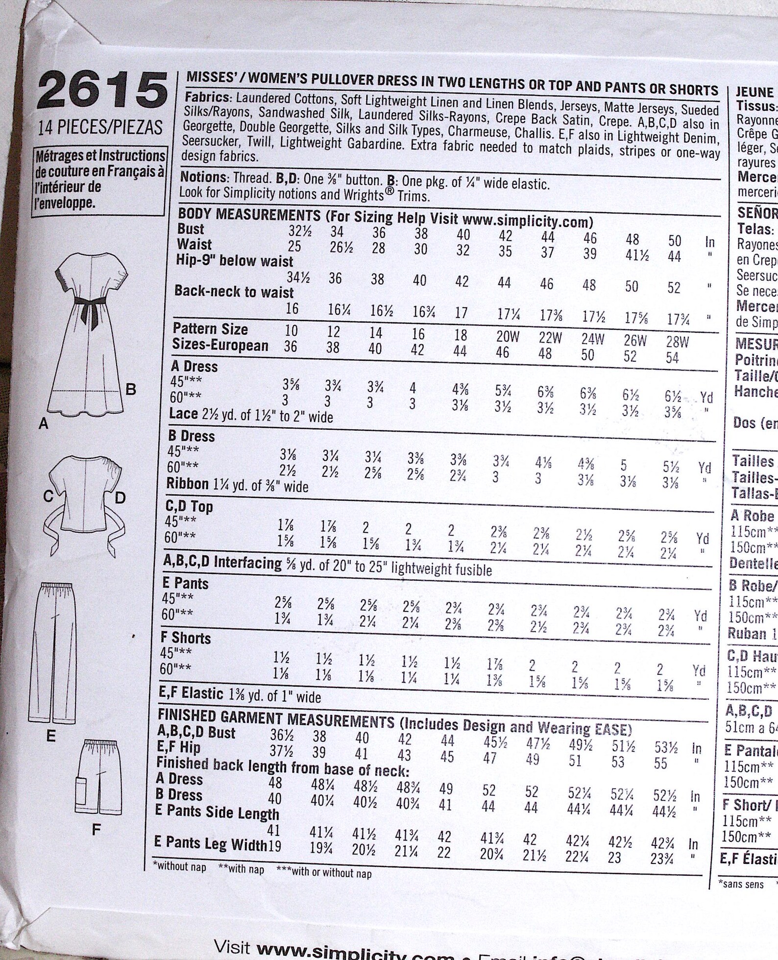 Simplicity Designer Sewing Pattern 2615 Size AA 10-18 Misses'/women's ...