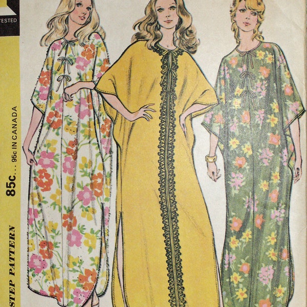 Vintage 1970's McCall's #3255, Women’s Lounge Robe, Caftan Cover-up, House Dress, Nightgown, Sewing Pattern, One Size