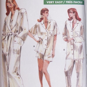 May include: A sewing pattern for a robe and pajamas. The pattern is for sizes 20-22-24. The pattern is labeled "Very Easy/Très Facile".