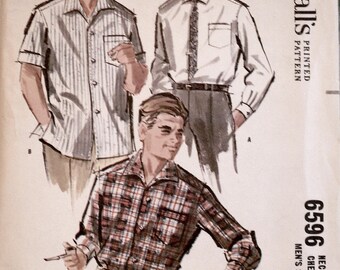 Modello di cucito McCall's 6596, camicia da uomo taglia 38 OOP, difficile da trovare, vintage ©1962, camicia casual o elegante