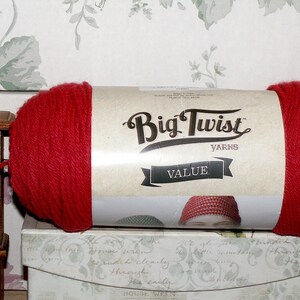 Big Twist Value Soft Yarn Color Scarlet Red Large 6oz Skein for Hats, Afghan, Scarf, Free Hat Pattern JoAnn Yarn