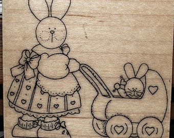 Rubber Stamp BUNNY RABBIT & Baby # FK630 Finders Keepers, Artistic Stamp Exchange, Vintage Stamp (c) 1995 Scrapbook Cards Craft Supplies