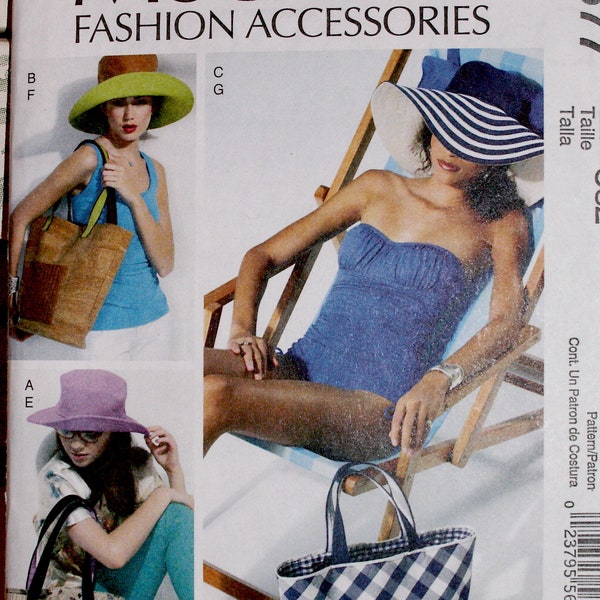 McCall's Pattern # M6577 Patron de couture, ACCESSOIRES DE MODE Chapeaux et fourre-tout non coupés