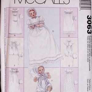 McCall&#39;s Pattern 3063 Säugling Baby Taufe Kleid Romper Mütze 8-21 Pfund Alle Größen Enthalten, Baby Babyausstattung