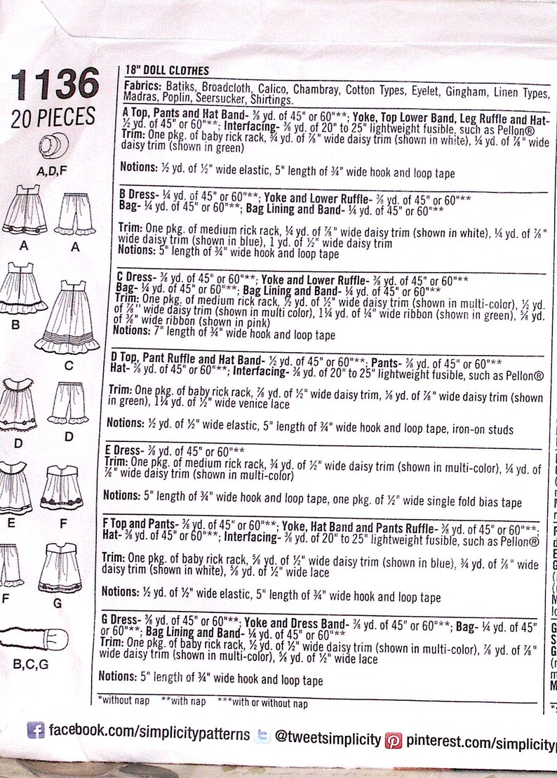 Vintage SIMPLICITY Doll Clothes PATTERN 18