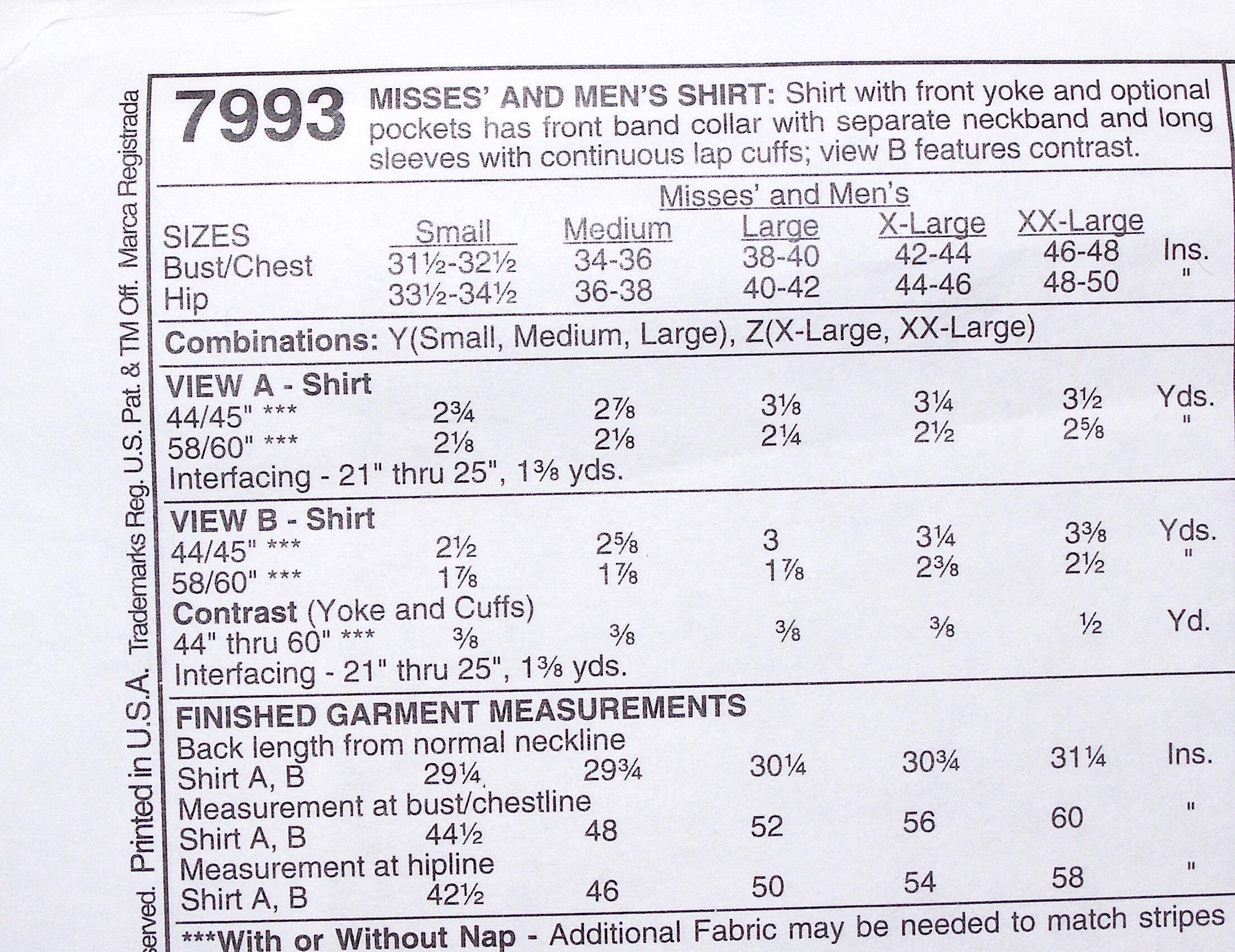 Mccall's 7993 Men's & Misses' Western Shirts Pattern Sizes Sm, Med, Lrg ...