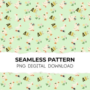 Padrão sem emendas para a volta às aulas do Silly Goose, tecido verde Boho Silly Goose, papel digital com padrão de repetição de pato fofo