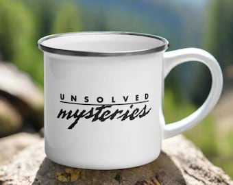 Unsolved Mysteries Enamel Mug – Retro True Crime Camping Cup