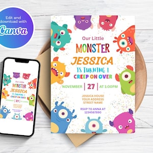 Little Monster Party Invitation, Monster Birthday Invitation, Editable Monster Party Template, Our Little Monster Birthday Party Invitation