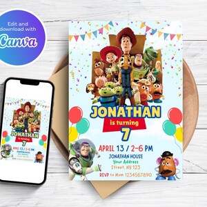 Kids Editable Toy Story Birthday Invitation Template, Printable Birthday Party Invitations, Digital Kids Party Invite Template Bday Card
