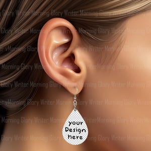 Mockup, Brunette Girl Teardrop Earring Template, png mockup,mockup template,earring mock templates, digital download, product mockup