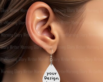 Brunette Girl Teardrop Earring Mockup Template, PNG (Digital Download)