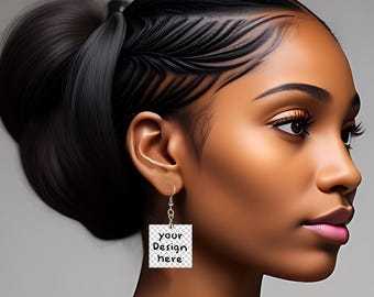 Mockup, Mockup di orecchini quadrati, ragazza nera, mockup png, modello mock, modelli di mockup di orecchini, download digitale, mockup png