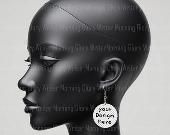 Earring Mockup, Black Mannequin, Round Template (PNG)