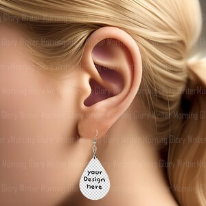 Mockup, Blonde Girl Teardrop Earring Template, png mockup,mockup template,earring mock templates, digital download, product mockup